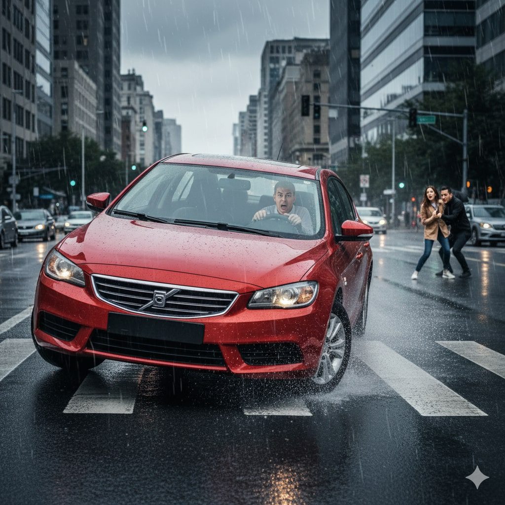 red car sliding on the street dangerously because of poor suspension in auckland